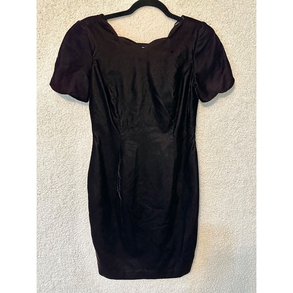 VTG Santa Fe Dark Purple Velvet‎ Sleeveless Dress Size 4 Scolloped Neckline